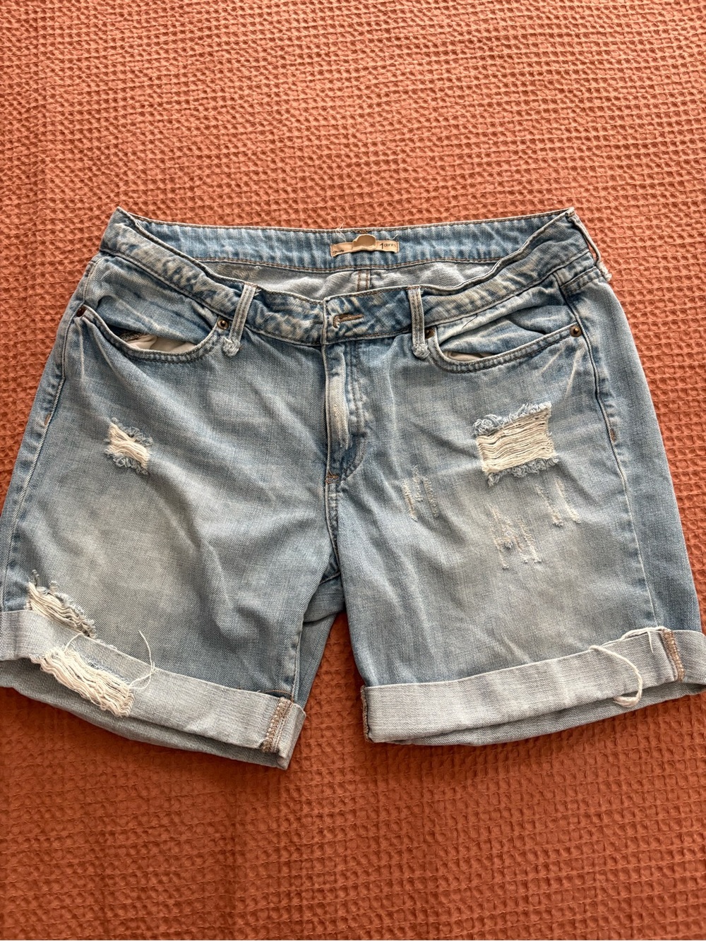 2.1 Denim Light Blue Distressed Rolled Cuff Jean Shorts